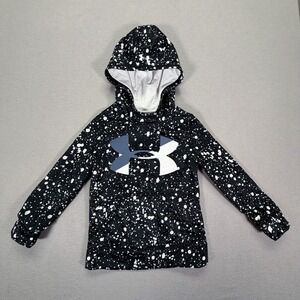 Under Armour Hoodie Kids YXS Black Excellent Paint Splatter ColdGear Sweatshirt